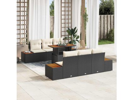 Zahradní jídelní souprava s polštářem 7 pcs Černá a béžová 3350029