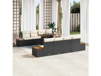 Zahradní jídelní souprava s polštářem 9 pcs Černá a béžová 3350049