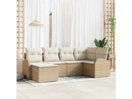 Set pohovek s polštářem 6 pcs Béžová a bílá polyratan 3354780