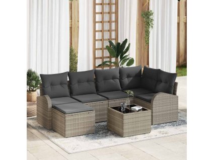 Set pohovek s polštářem s úložištěm 7 pcs Světle šedá polyratan 3354791