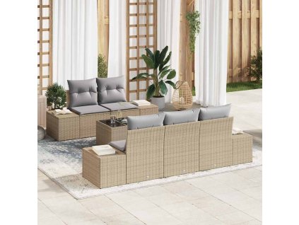 Sada zahradních pohovek 6 pcs Beige a šedá polyratan 3355609