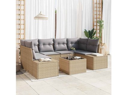Sada zahradních pohovek 8 pcs Beige a šedá polyratan 3355629
