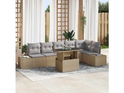 Sada zahradních pohovek s úložištěm 7 pcs Béžová Poly ratan 3357933