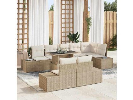 Sada zahradních pohovek s úložištěm 9 pcs Béžová Poly ratan 3357944