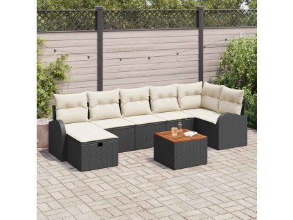 Sada zahradních pohovek s polštářem 8 pcs Černá Poly ratan 3359516