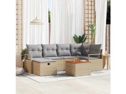 Sada zahradních pohovek s polštářem 7 pcs Béžová Poly ratan 3359539