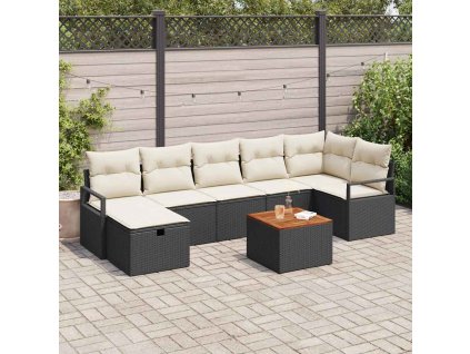 Sada zahradních pohovek s polštářem 8 pcs Černá Poly ratan 3359544
