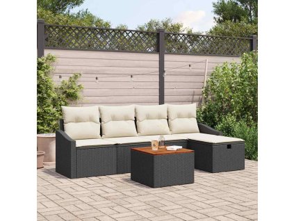 Sada zahradních pohovek s polštářem 6 pcs Černá Poly ratan 3359558