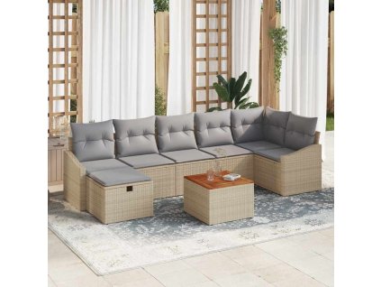 Sada zahradních pohovek s polštářem 8 pcs Béžová Poly ratan 3359574