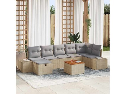 Sada zahradních pohovek s polštářem 8 pcs Béžová Poly ratan 3359602