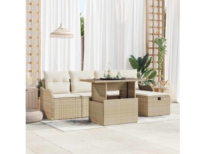 Sada zahradních pohovek s polštářem 6 pcs Béžová Poly ratan 3359708