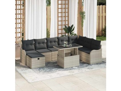 Sada zahradních pohovek 9 pcs Světle šedá Poly ratan 3359739