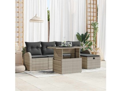 Sada zahradních pohovek 6 pcs Světle šedá Poly ratan 3359749