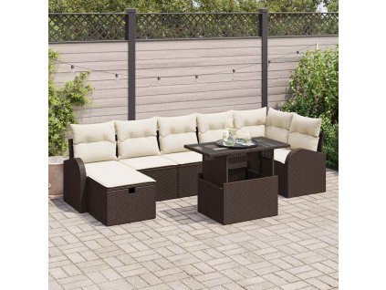 Sada zahradních pohovek s polštářem 8 pcs Hnědá Poly ratan 3359765