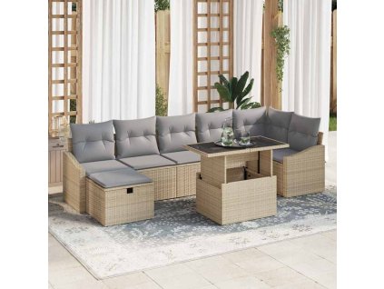 Sada zahradních pohovek s polštářem 8 pcs Béžová Poly ratan 3359847