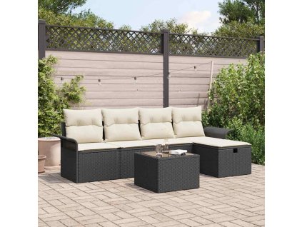 Sada zahradních pohovek s polštářem 6 pcs Černá Poly ratan 3360198