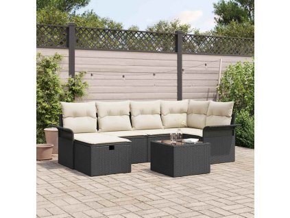 Sada zahradních pohovek s polštářem 7 pcs Černá Poly ratan 3360218