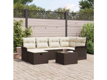 Sada zahradních pohovek s polštářem 7 pcs Hnědá Poly ratan 3360219