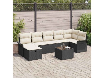 Sada zahradních pohovek s polštářem 8 pcs Černá Poly ratan 3360238