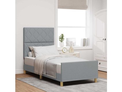 Rám postele s čelo Světle šedá 100 x 200 cm textil 3344781