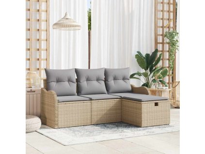 Sada zahradních pohovek s polštářem 4 pcs Béžová Poly ratan 3360281