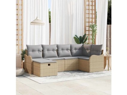 Sada zahradních pohovek s polštářem 6 pcs Béžová Poly ratan 3360311