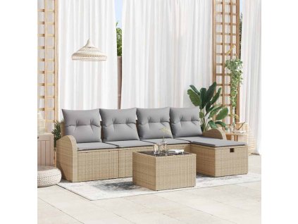 Sada zahradních pohovek s polštářem 6 pcs Béžová Poly ratan 3360401