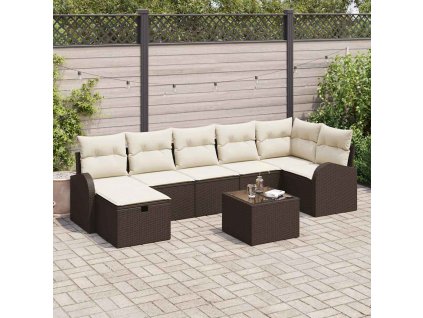 Sada zahradních pohovek s polštářem 8 pcs Hnědá Poly ratan 3360439