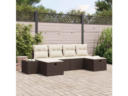 Sada zahradních pohovek s polštářem 6 pcs Hnědá polyratan 3360749