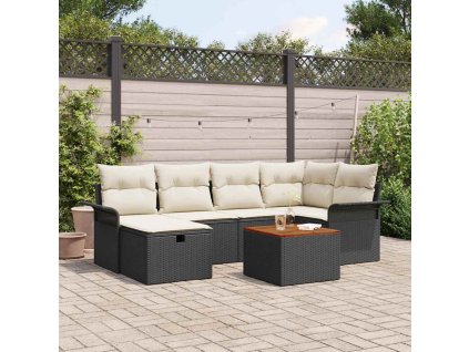 Sada zahradních pohovek s polštářem 7 pcs Černá Poly ratan 3360785