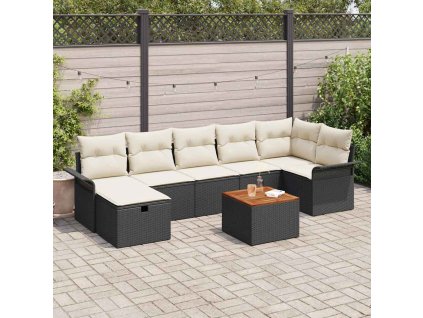 Sada zahradních pohovek s polštářem 8 pcs Černá Poly ratan 3360792