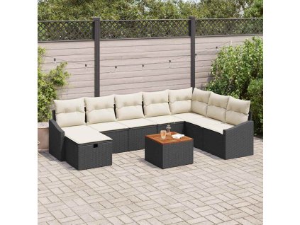 Sada zahradních pohovek s polštářem 9 pcs Černá Poly ratan 3360911