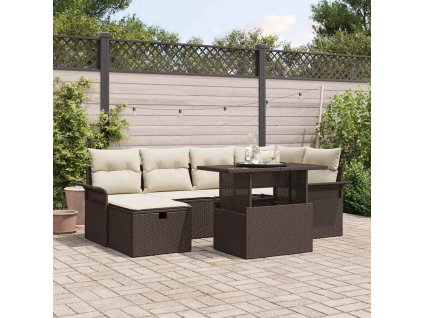 Sada zahradních pohovek s polštářem 7 pcs Hnědá Poly ratan 3361007
