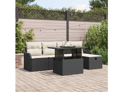 Sada zahradních pohovek s polštářem 6 pcs Černá Poly ratan 3361036