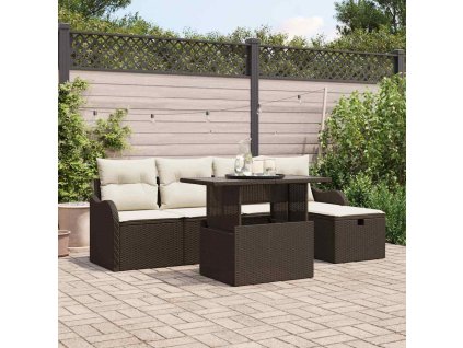 Sada zahradních pohovek s polštářem 6 pcs Hnědá Poly ratan 3361037