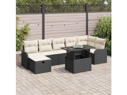 Sada zahradních pohovek s polštářem 8 pcs Černá Poly ratan 3361056