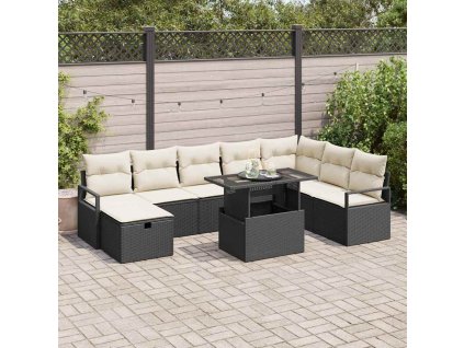 Sada zahradních pohovek s polštářem 9 pcs Černá Poly ratan 3361146