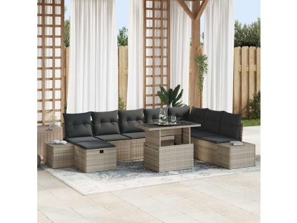 Sada zahradních pohovek 9 pcs Světle šedá polyratan 3361231