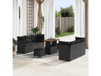 Sada zahradních pohovek s polštářem 9 pcs Černá polyratan 3361439