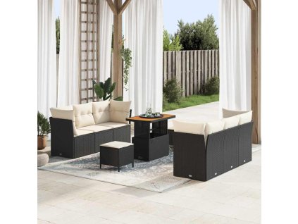 Sada zahradních pohovek s polštářem 9 pcs Černá polyratan 3361440