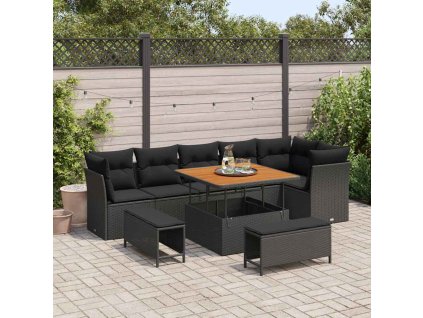 Sada zahradních pohovek 9 pcs Černá polyratan 3361494