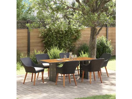 Zahradní jídelní souprava s polštářem 7 pcs Černá polyratan 3261623