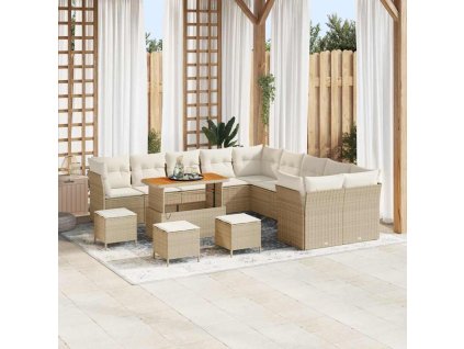 Sada zahradních pohovek s polštářem 14 pcs Béžová polyratan 3361551