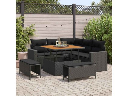 Sada zahradních pohovek 8 pcs Černá polyratan 3361604