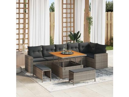 Sada zahradních pohovek 9 pcs Šedá polyratan 3361628