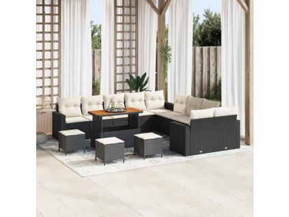 Sada zahradních pohovek s polštářem 14 pcs Černá polyratan 3361680