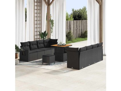Sada zahradních pohovek s úložištěm 11 pcs Černá Poly ratan 3361714