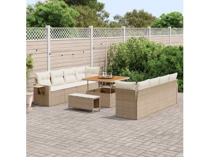 Sada zahradních pohovek s úložištěm 11 pcs Béžová Poly ratan 3361726