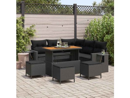 Sada zahradních pohovek s polštářem 9 pcs Černá polyratan 3361749