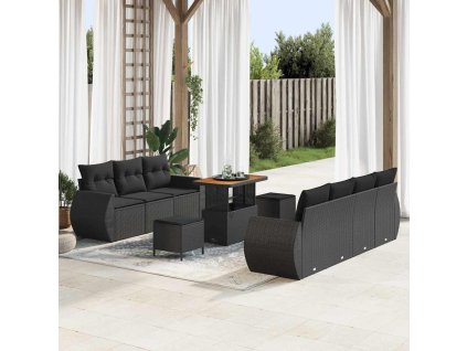 Sada zahradních pohovek s polštářem 10 pcs Černá polyratan 3361839